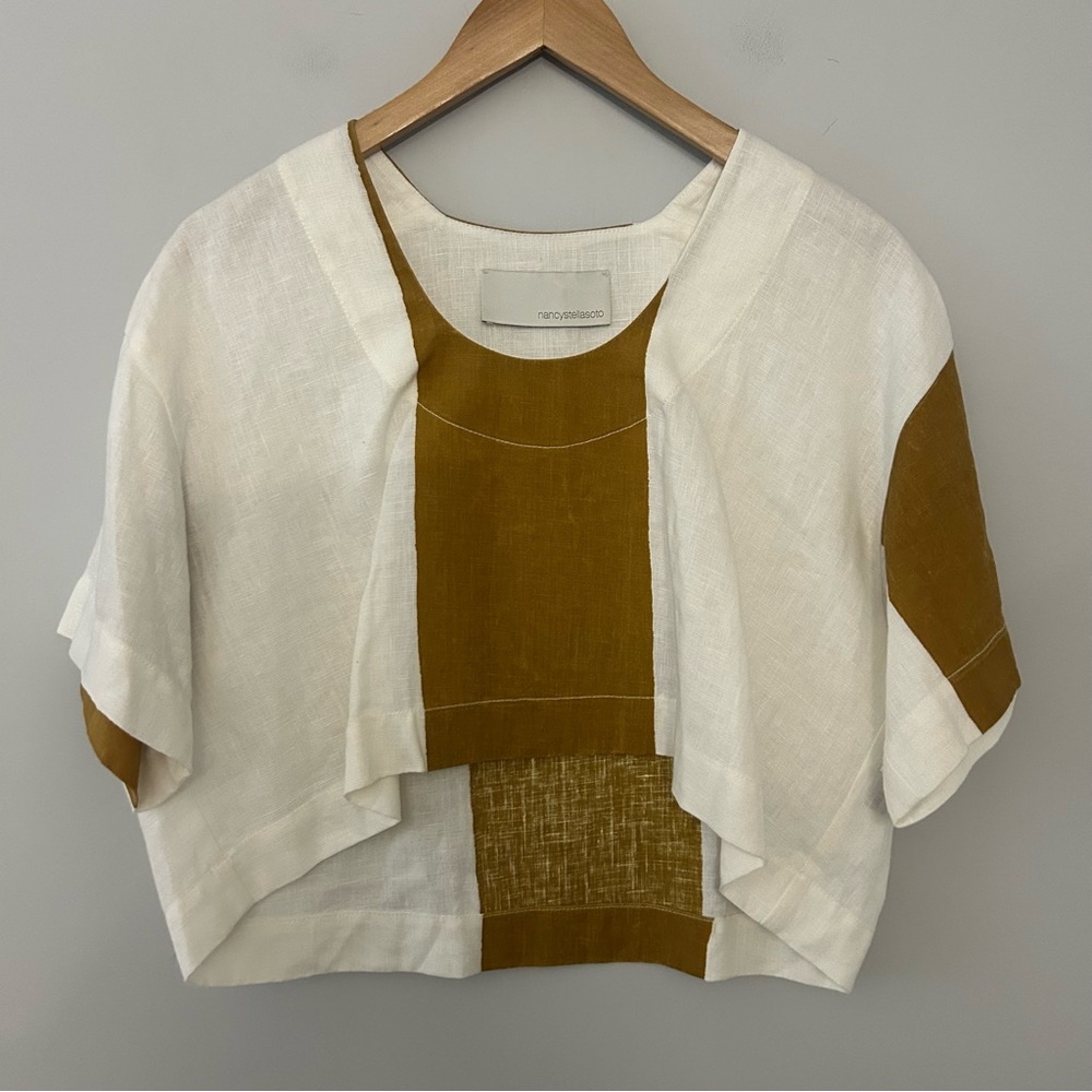 NANCYSTELLASOTO Nancy Stella Soto SLSS Linen Blouse in Brown White - Picture 2 of 6